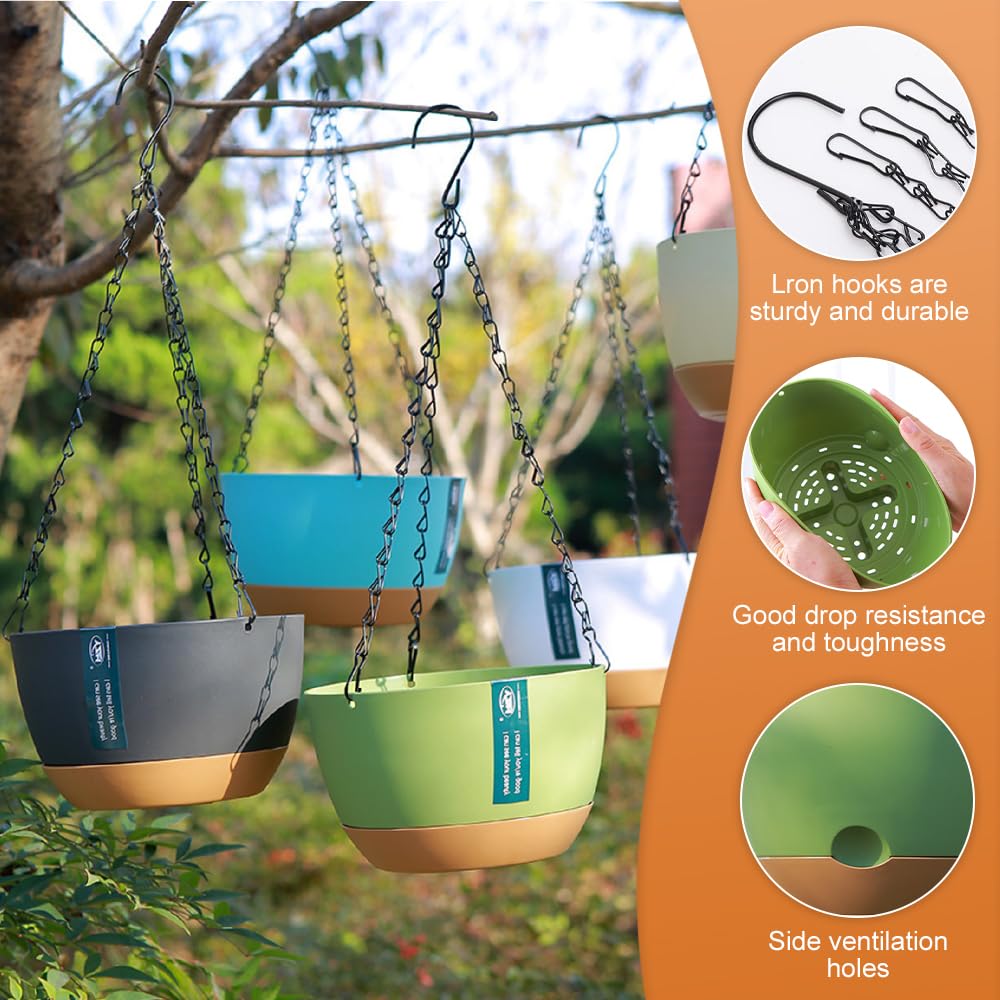 Jardiniere Suspendue avec Trous de Drainage et Plateaux, Pot de Fleur pour Plantes Interieur Exterieur, Suspension Jardin (Mixtes)