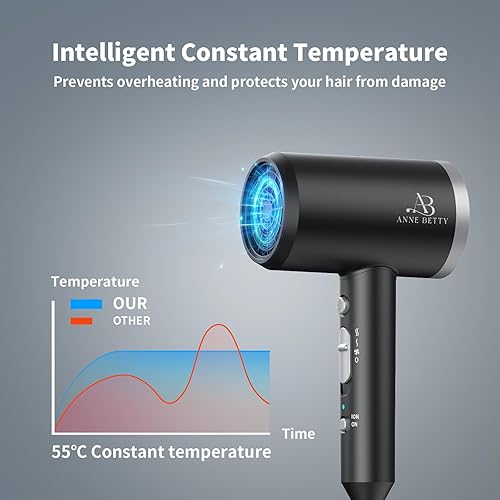 Miniatura 6 de Secador de pelo iónico con difusor, secador de pelo de 1800 W para mujeres y hombres, secado rápido, ligero, de bajo ruido, herramienta de peinado
