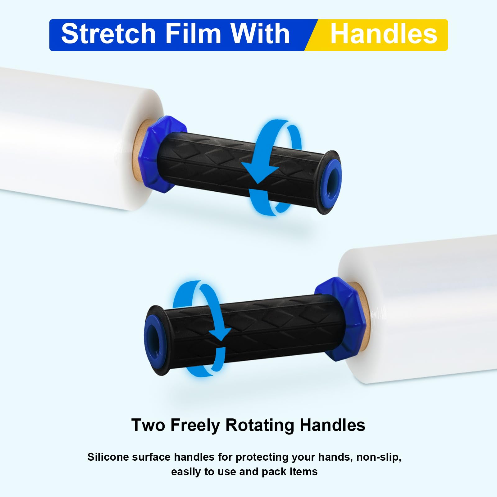 RAZCC Stretchfolie, Stretchfolie, industrielle Stärke, Schrumpffolie für Palettenfolie, robuste, transparente Kunststofffolie mit Griffen, bewegliche Verpackung, Kunststoffrolle, 38,1 cm x 300 m, 60