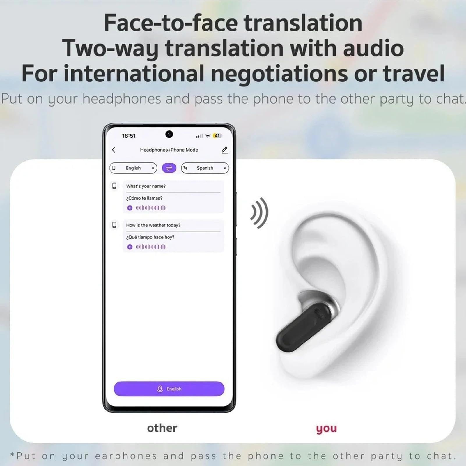 Auricolari Traduttore Wireless Cancellazione Rumore Touchscreen | Dispositivo Auricolari Con Traduttore Linguistico AI Touchscreen Per Uomo Donna Viaggi Studio Sport Lavoro Palestra