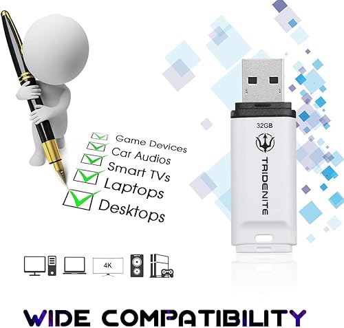 Miniatura 3 de TRIDENITE Paquete de 3 unidades USB 32 GB USB 2.0 3X estándar de unidades flash blancas