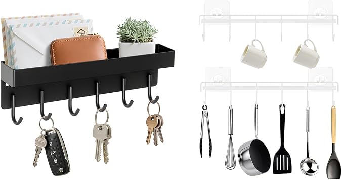 White Kitchen Utensil Hanger and Magnetic Key Rack