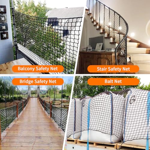 Image of Kids Pets Safety Rope Netting, Black Stairs Balcony Railing Protecting Net, Climbing Cargo Net, 6.619.7ft