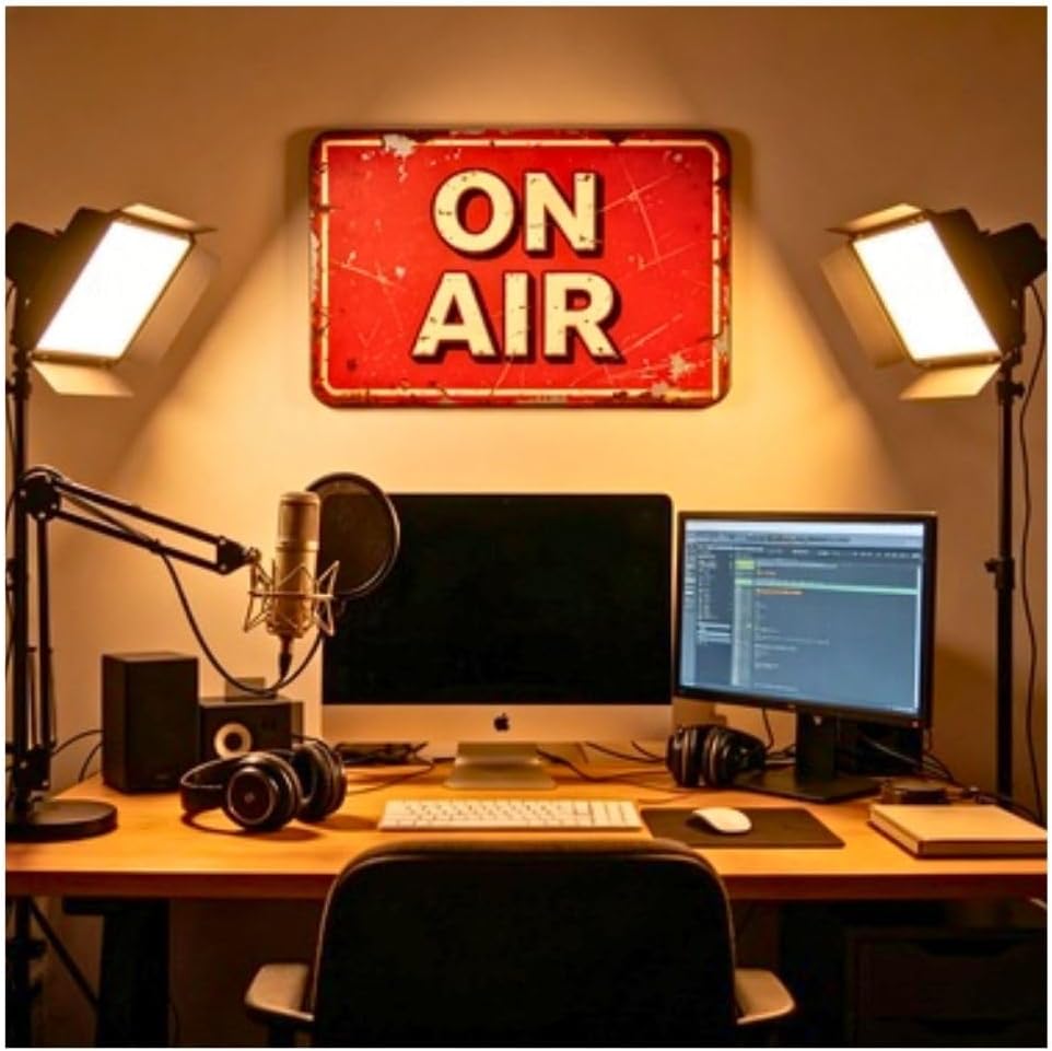 On Air Sign Vintage Metal Tin Sign, Retro Radio Studio Wall Decor, On The Air Sign for Recording Studio, Man Cave, Bar, Garage 8x12 Inch image 3