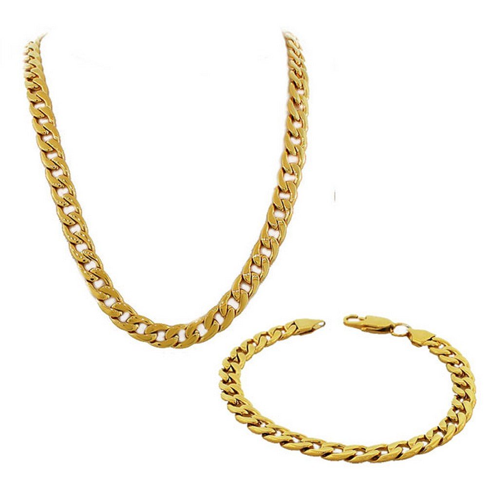 My Daily Styles Stainless Steel Classic Cuban Link Chain Necklace Bracelet Set
