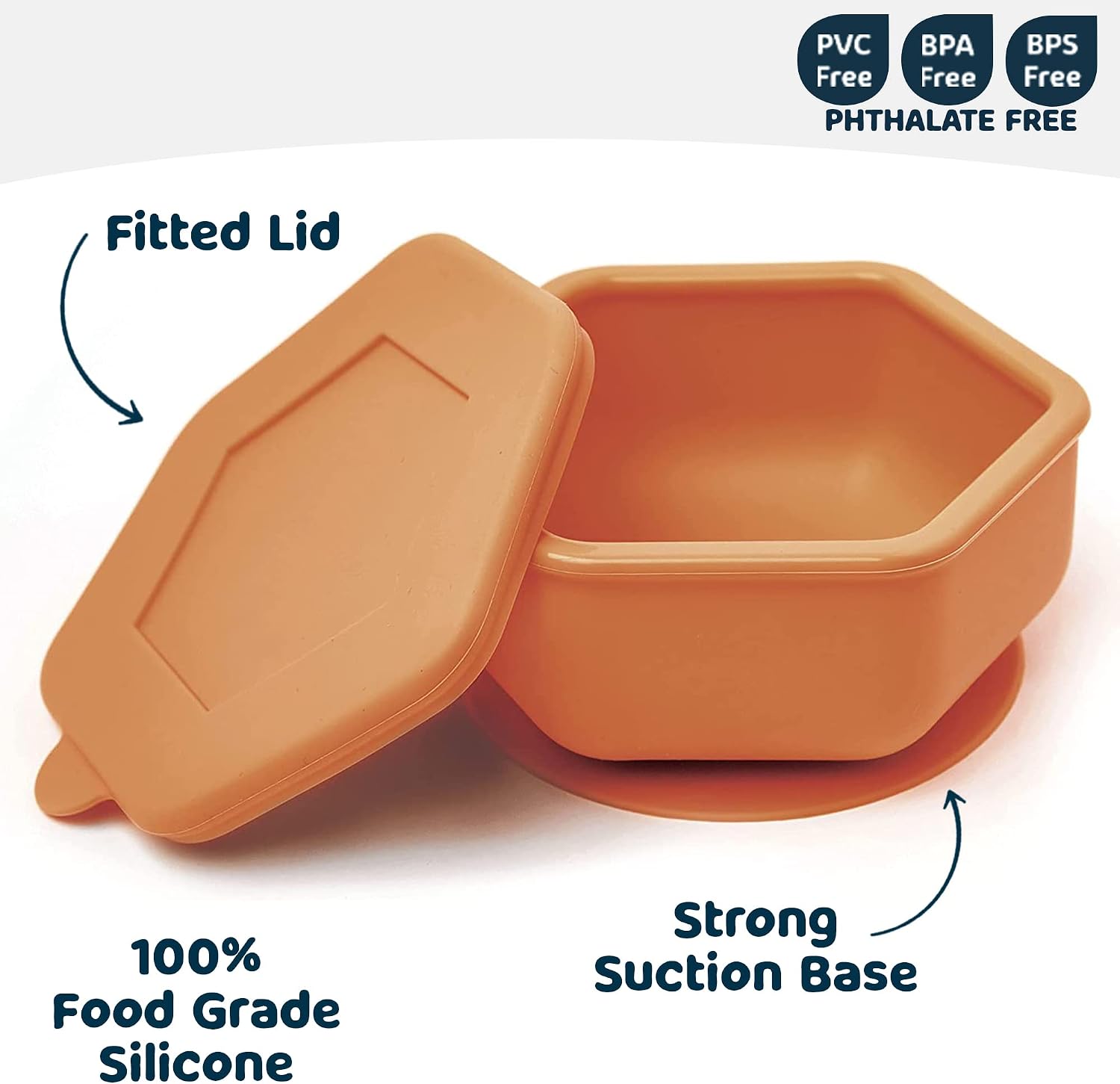 Tiny Twinkle Silicone Suction Bowl with Lid for Baby and Toddler - 100% Silicone - BPA Free - Microwave Safe - Suction Bowls for Baby, Snack Containers for Toddlers (Cinnamon)