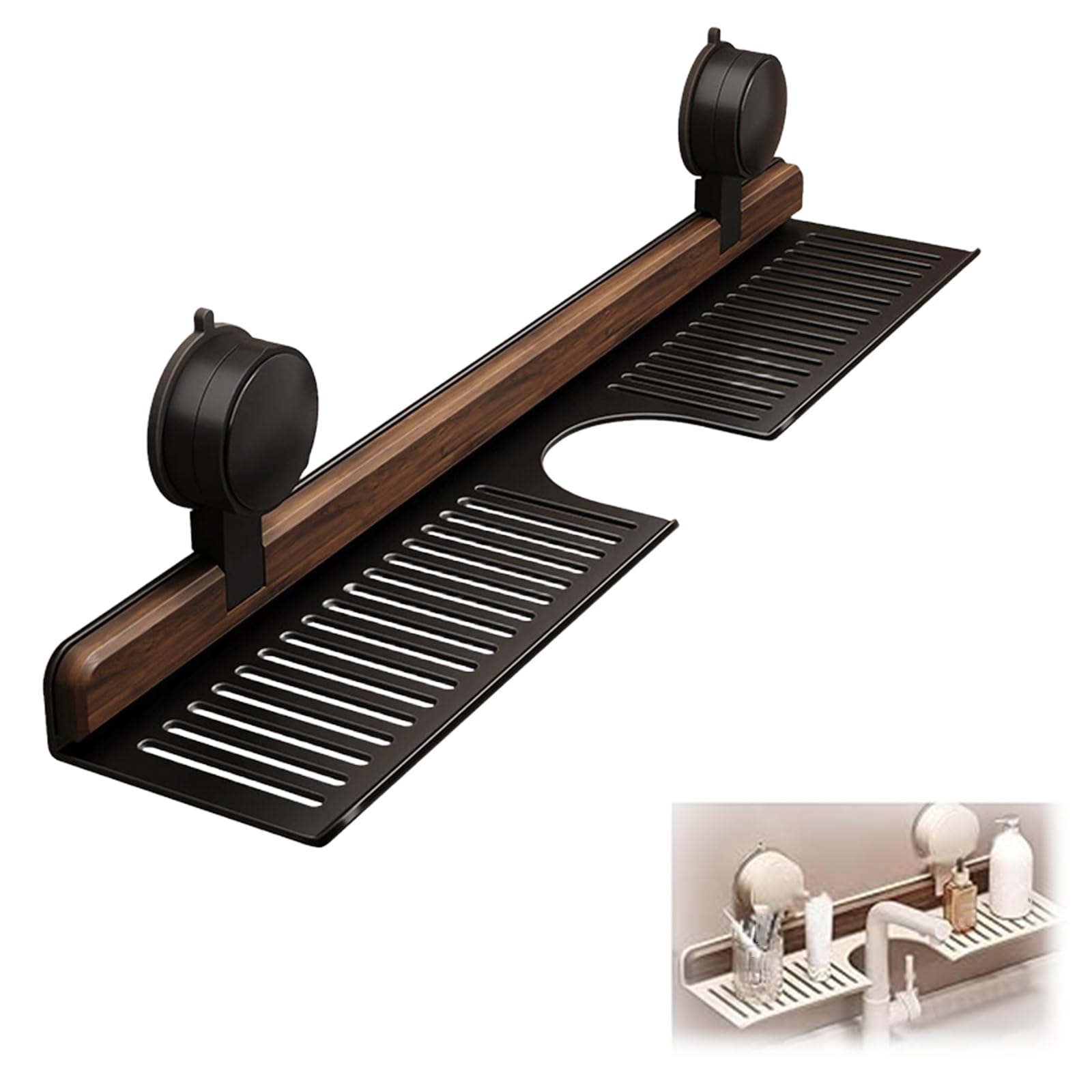 FCXWEVR Walnut Bathroom Shelf Organizer2025 New Faucet Rack Perfect for Dorm Kitchen Countertop (Black Walnut 50cm/19.6in) SpaceSaving Storage Solution
