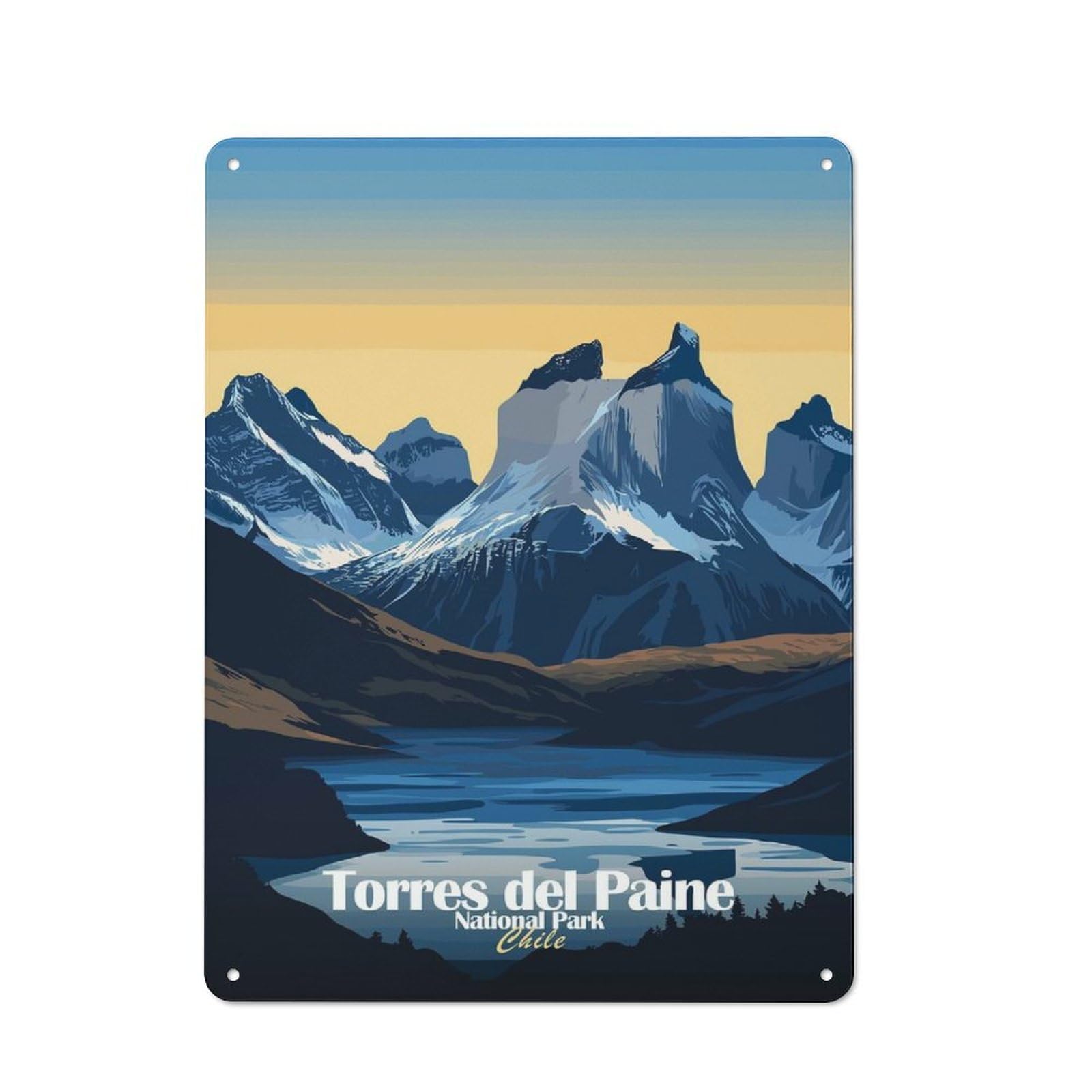 Junmoney Style-24 Torres Del Paine National Park Rustic Metal Wall Decor 40X30cm, Garden Room Metal Sign For Patio Bar, Workshop, Shed Or Kitchen