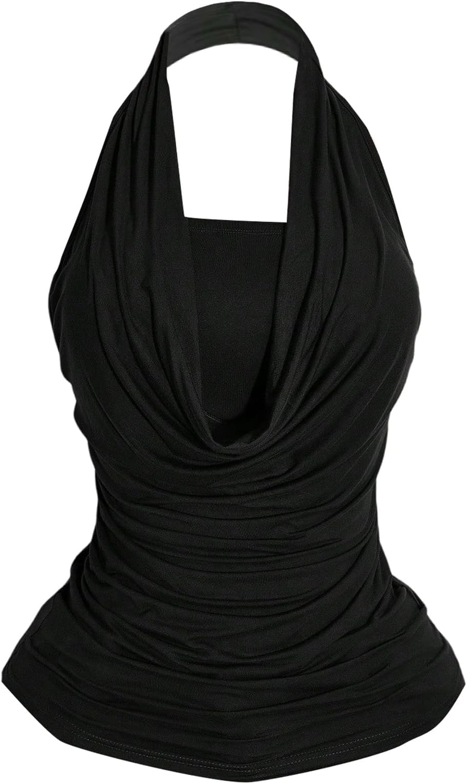 Women's Plus Size Draped Front Ruched Sleeveless Halter Top Drawstring Backless Fitted Going Out Tops