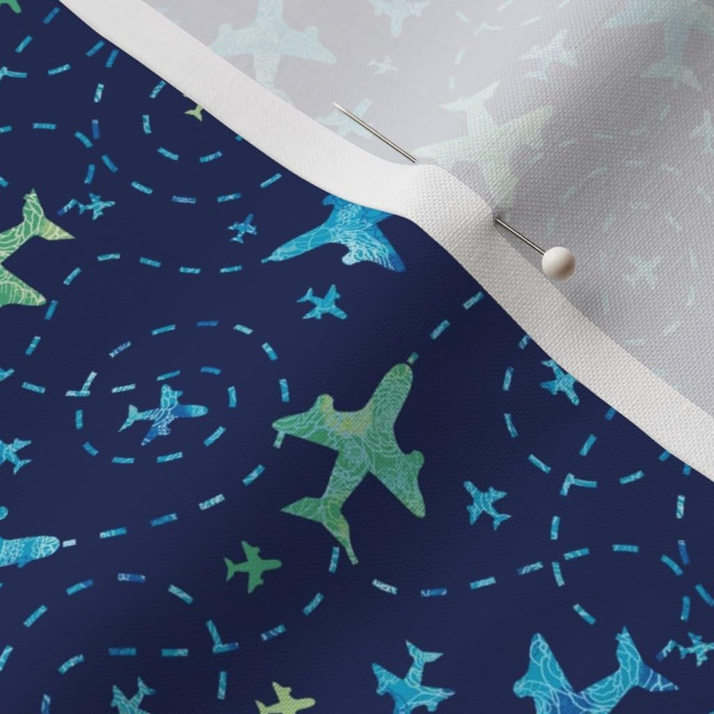 Spoonflower Fabric - Fun Airplanes Dark Blue Sky Airplane Plane Flight Modern Nursery Printed on Petal Signature Cotton Fabric Fat Quarter - Sewing Quilting Apparel Crafts Decor