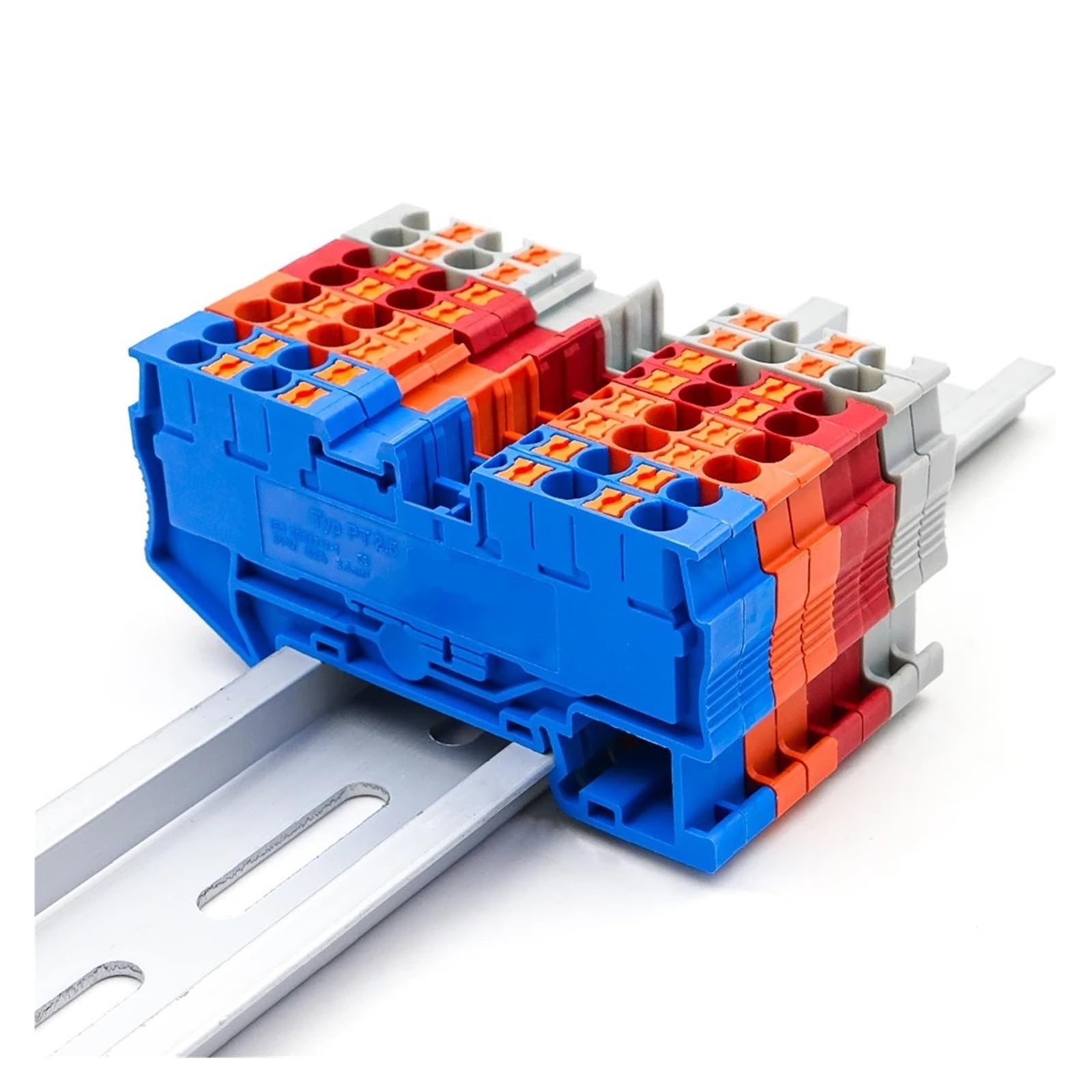 50 Stück 4-Draht-DIN-Schienenklemmenblock, 2,5 mm², Federklemme, kompakter industrieller elektrischer Steckverbinder(PT-2.5-QUATTRO-BLUE)