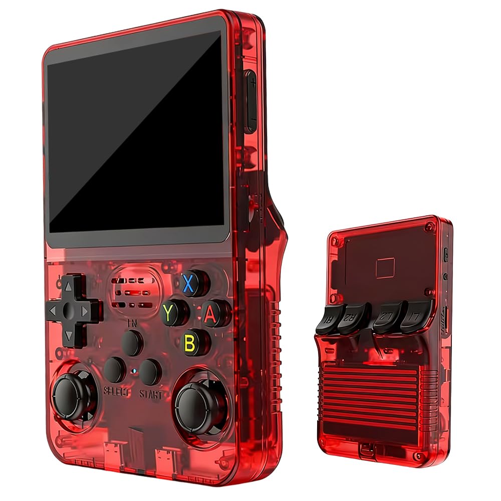 R36s - Console da gioco portatile retrò con display da 3,5 pollici, scheda TF da 64 GB e 15.000 giochi classici, console portatile R36s (rosso)