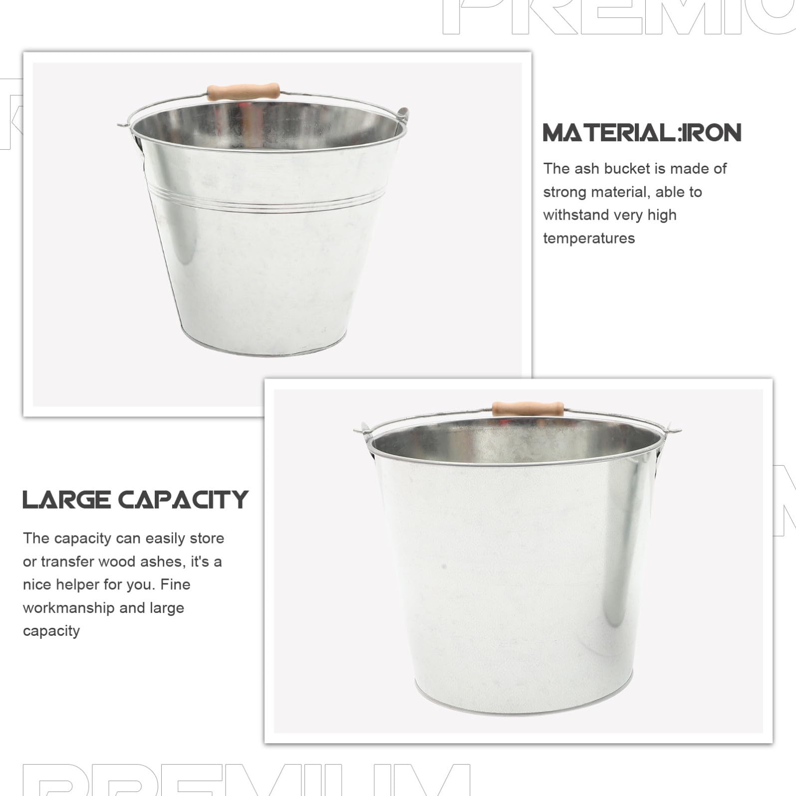 Secchio in Ferro Grande Capacità, Resistente a Temperature Elevate 2 Pezzi Accessoriato Paletta per Carbonella da Barbecue per Uso Indoor e Stufa a Legna