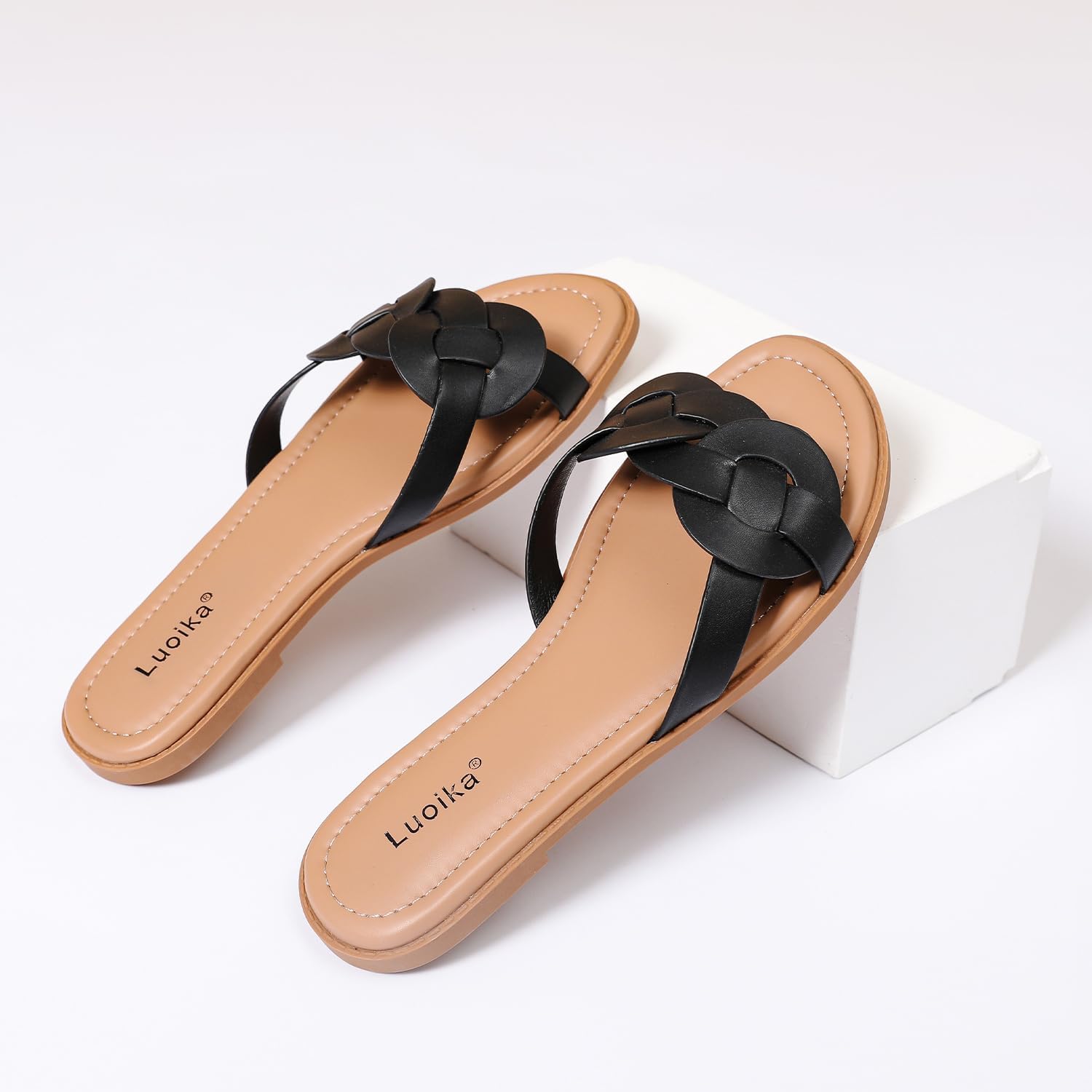 Luoika Women's Wide Width Flat Slides Sandals, Casual Comfortable Summer Beach Shoes Slip on Slide Sandal for Women. - Image 7