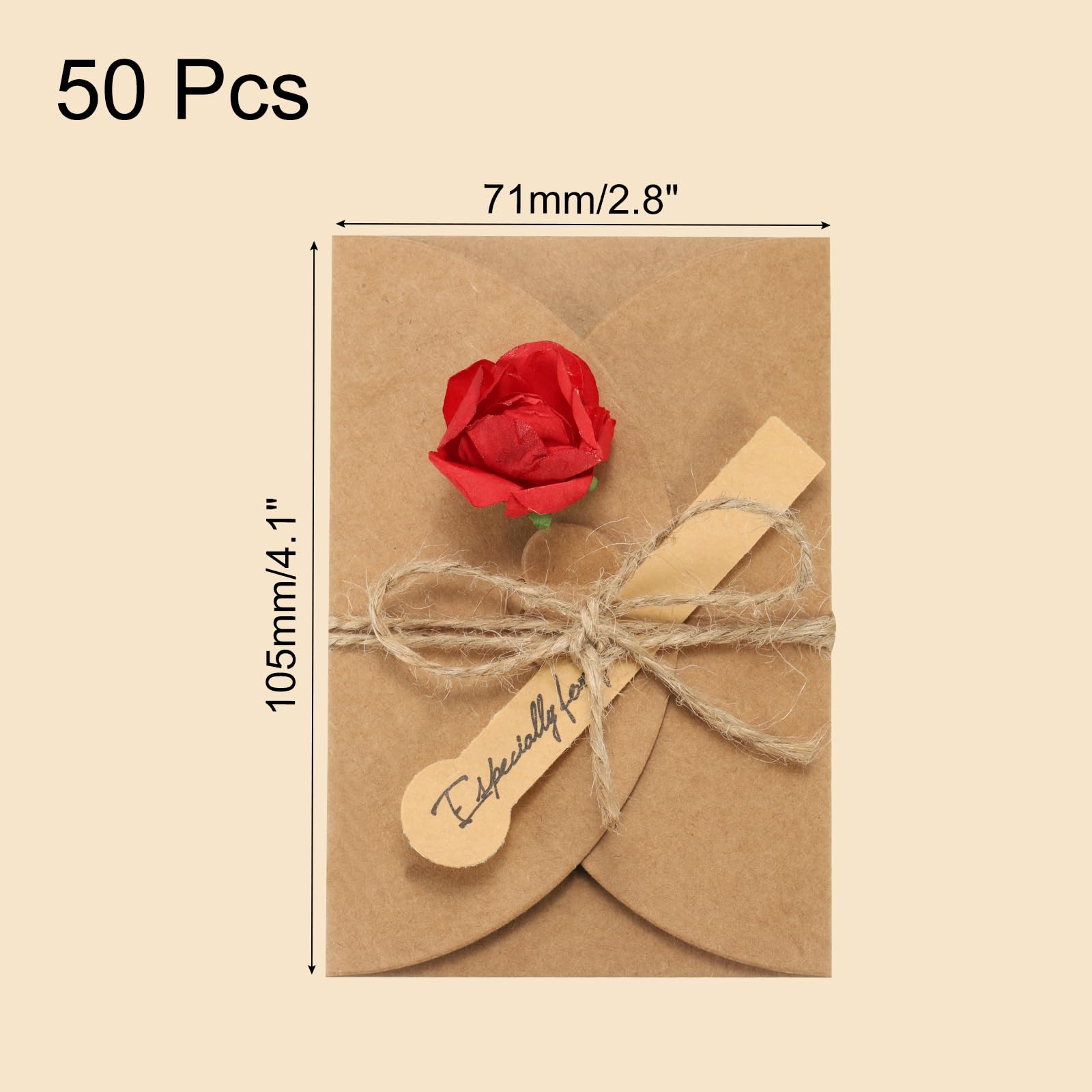 PATIKIL 4"x3" Getrocknete Blumen Grußkarten, 50er Packung Rosen Handgemachte Blanko-Notizkarte Blumen Einladungskarte mit Umschlägen Vintage Dankeskarte für Geburtstagsfeiern Festivals