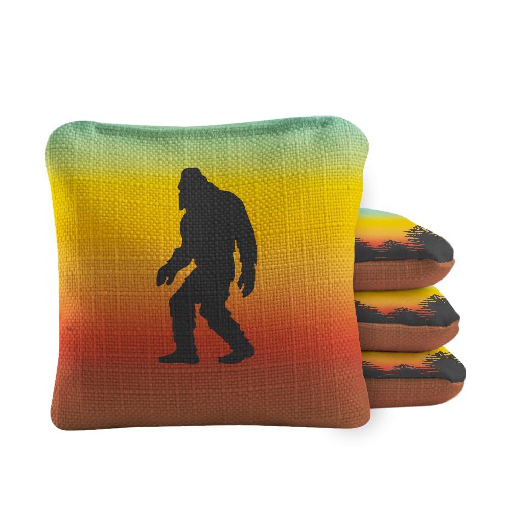 ACA Synergy Pro Dual Sided Cornhole Bags | Retro Sasquatch Multicolor Design | Set of (4) All-Weather Resin Filled Stick & Slide Corn Hole Bags