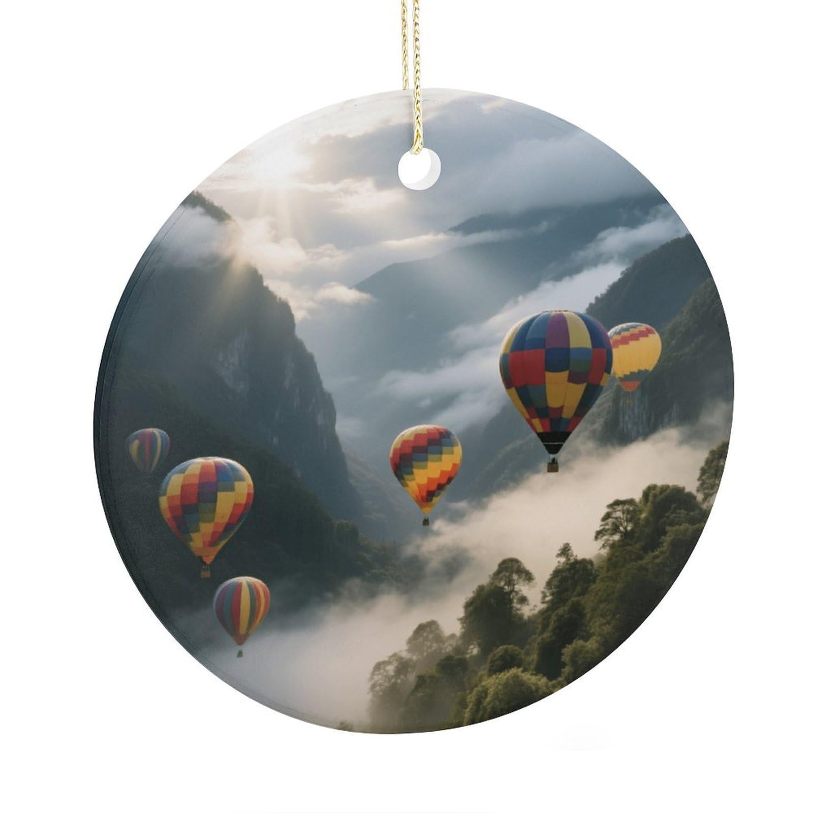 Fekiloot Style Hot Air Balloon Valley Christmas Ornaments 2.9 Inch Round Ceramic Ornament Keepsake Thank You Gifts For Office, Room, Home - Holiday Present Ideas