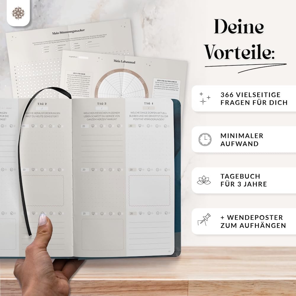 Lebenskompass® 3 Jahres Tagebuch für Erwachsene - Deeptalk Eine Reise zu mir Selbst "CANYON" One line a day - 5 Minuten Tagebuch Erinnerungen, Reflexion und Achtsamkeit - Journal Buch DIN A5 Hardcover