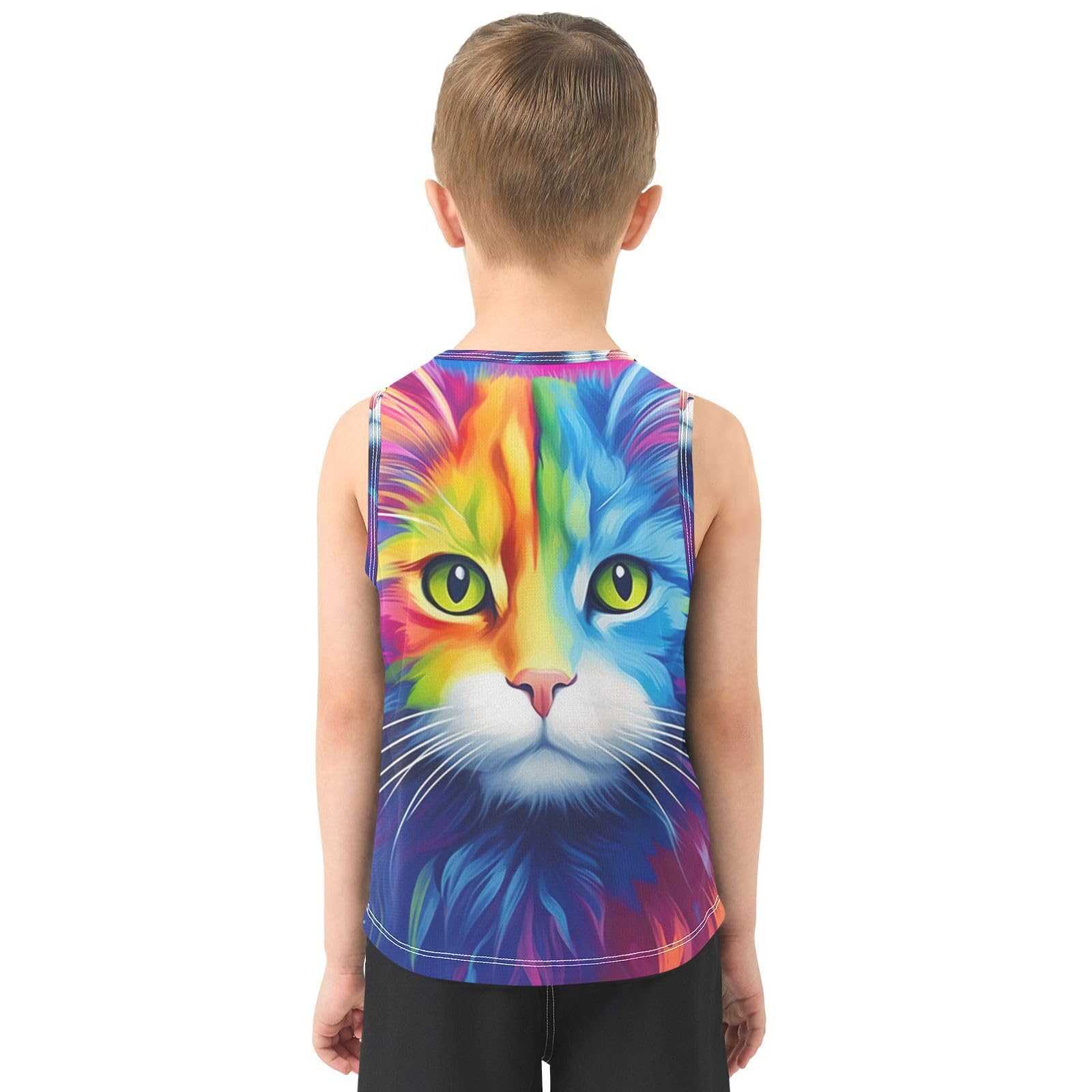 Canottiera senza maniche con gatto neon per ragazzo, canottiera sportiva traspirante per bambini