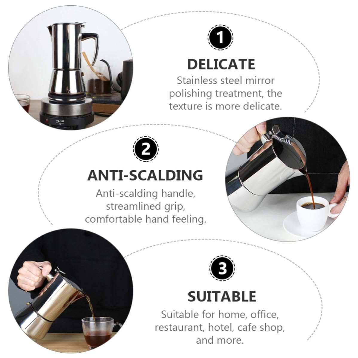Cabilock Cafetera Capacidad de 200ml de Acero Inoxidable 304 para Estufa Espresso Apta para Cocinas de Inducción y Fuego Abierto, Adecuado para Uso en Casa y Hotel
