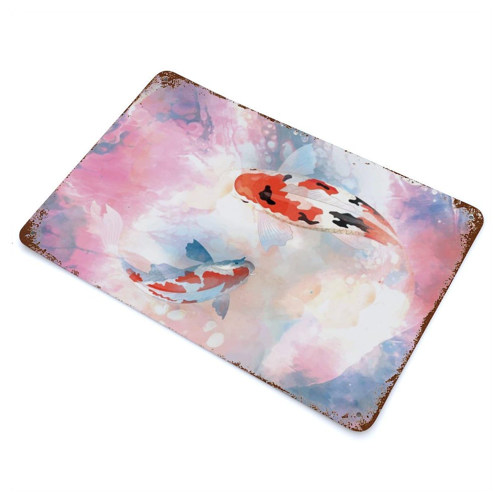 Rustic Tin Plaque Fish Japan 11.8"x7.9", Rustic Home Decor for Office, Studio And Wall Decor