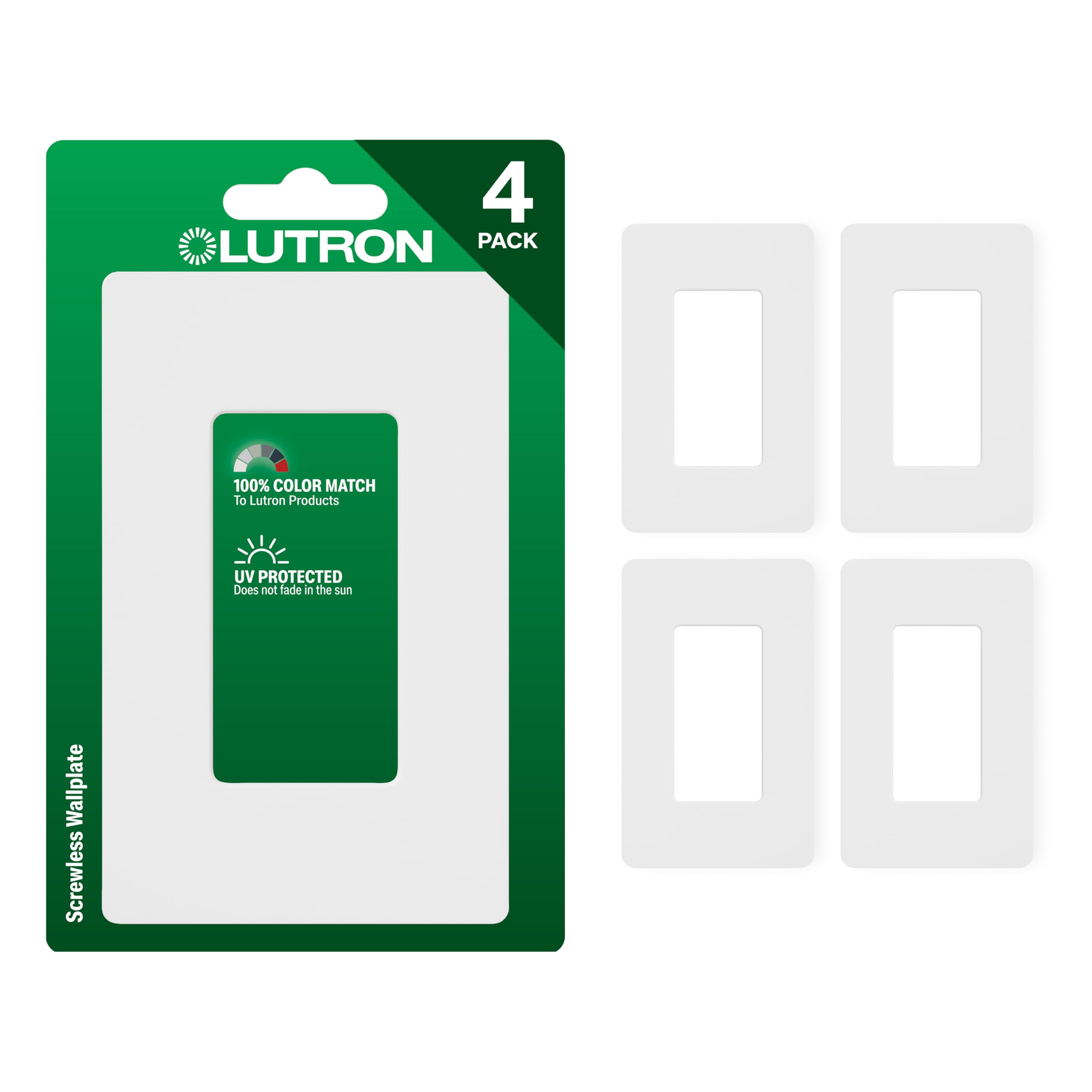 Lutron Claro Light Switch Cover Plate, 1 Gang Wallplate, for Decorator Light Switches, Rocker Light Switch Cover, Outlet Cover, Screwless Switch Plate Cover, Gloss, CW-1-WH-4, White, 4 Pack