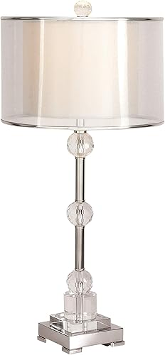 Miniatura 5 de Deco 79 Lámpara de mesa de cristal con adornos de cristal, lámpara de 14 x 14 x 30 pulgadas, color plateado