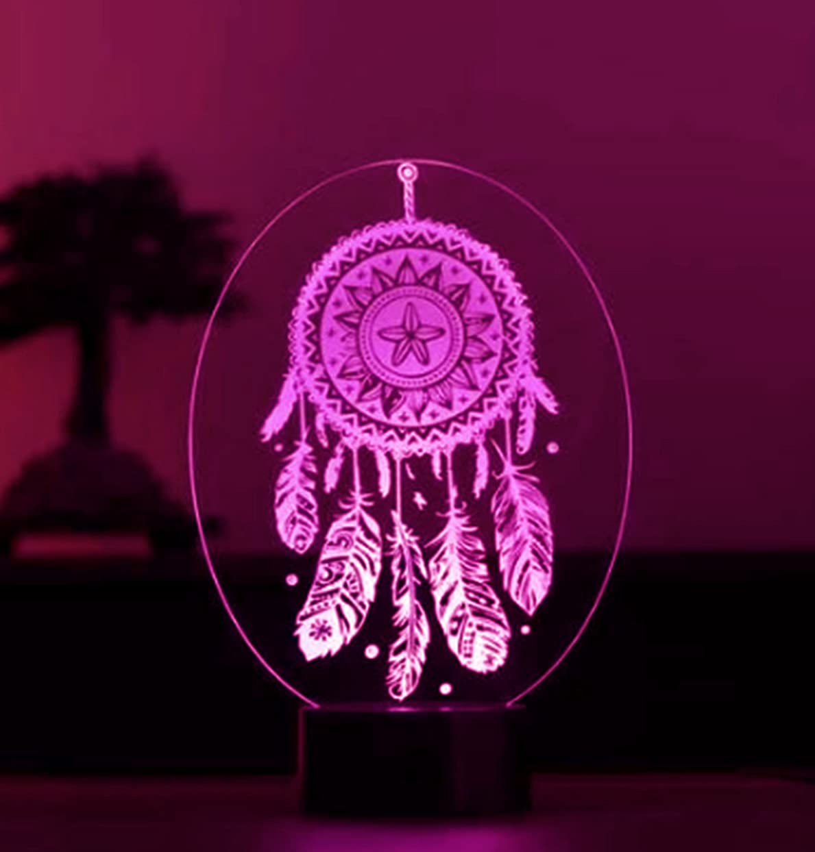 Jinnwell 3D Dream Catcher Night Light Lamp Illusion 7 Color Changing Touch Switch Table Desk Decoration Lamps Acrylic Flat ABS Base USB Cable Birthday