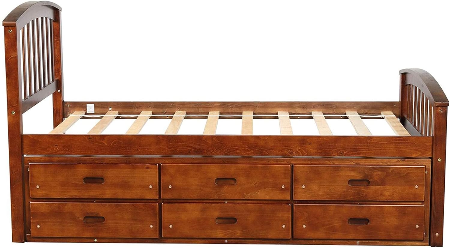 Harper & Bright Designs Twin Bed Frame with Storage Drawers, Solid Wood Captains Bed Frame,No Box Spring Needed (Walnut Twin Bed with Drawers)