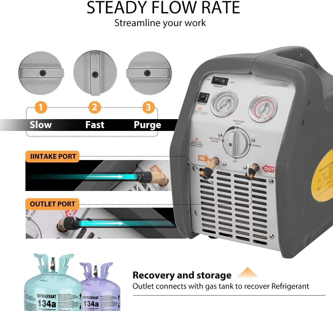 Máquina portátil de recuperación de refrigerante 1hp/3/4 H -P - Máquina de recuperación de CA120V HVAC para refrigerante líquido