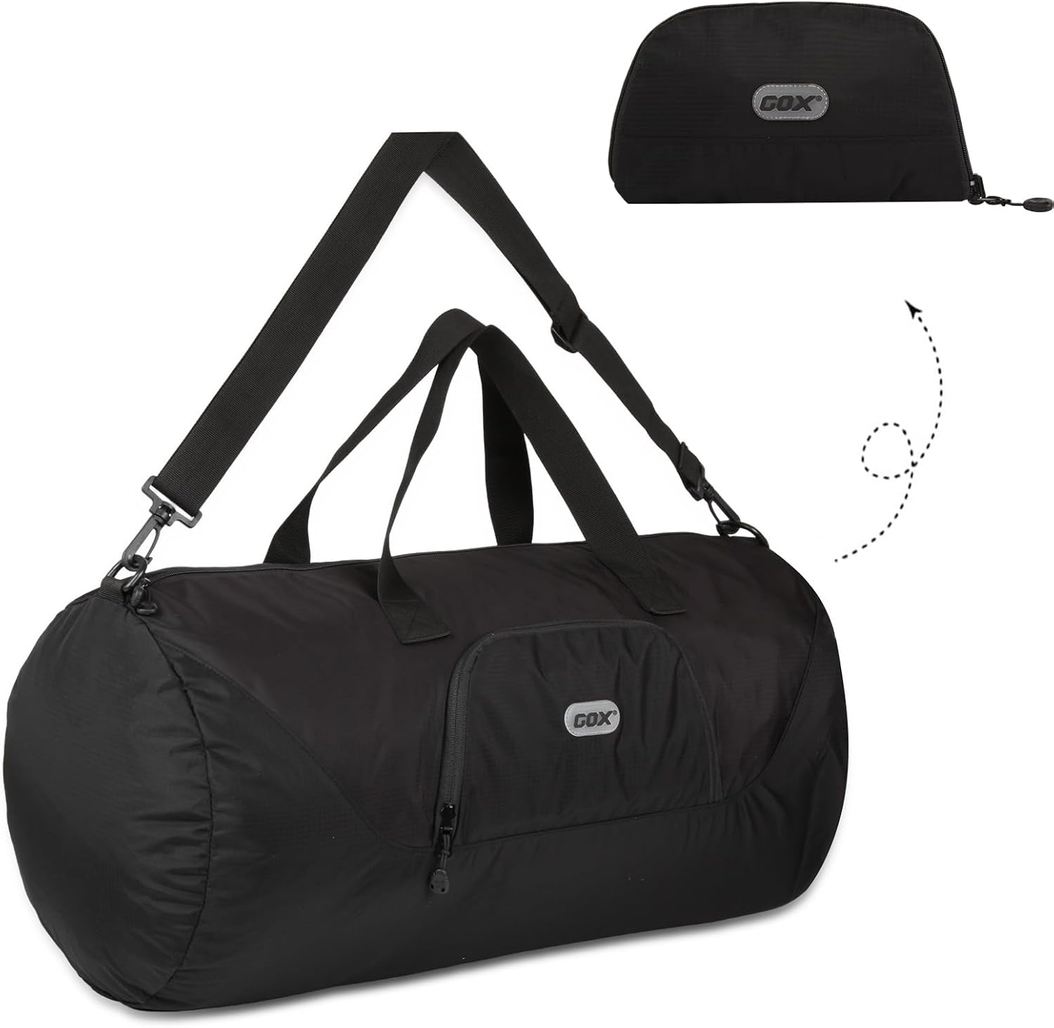 GOX Foldable Travel Bag Packable Tote Duffle Bag For Travel Spirit Airlines Personal Item Bag 18x14x8(Black)