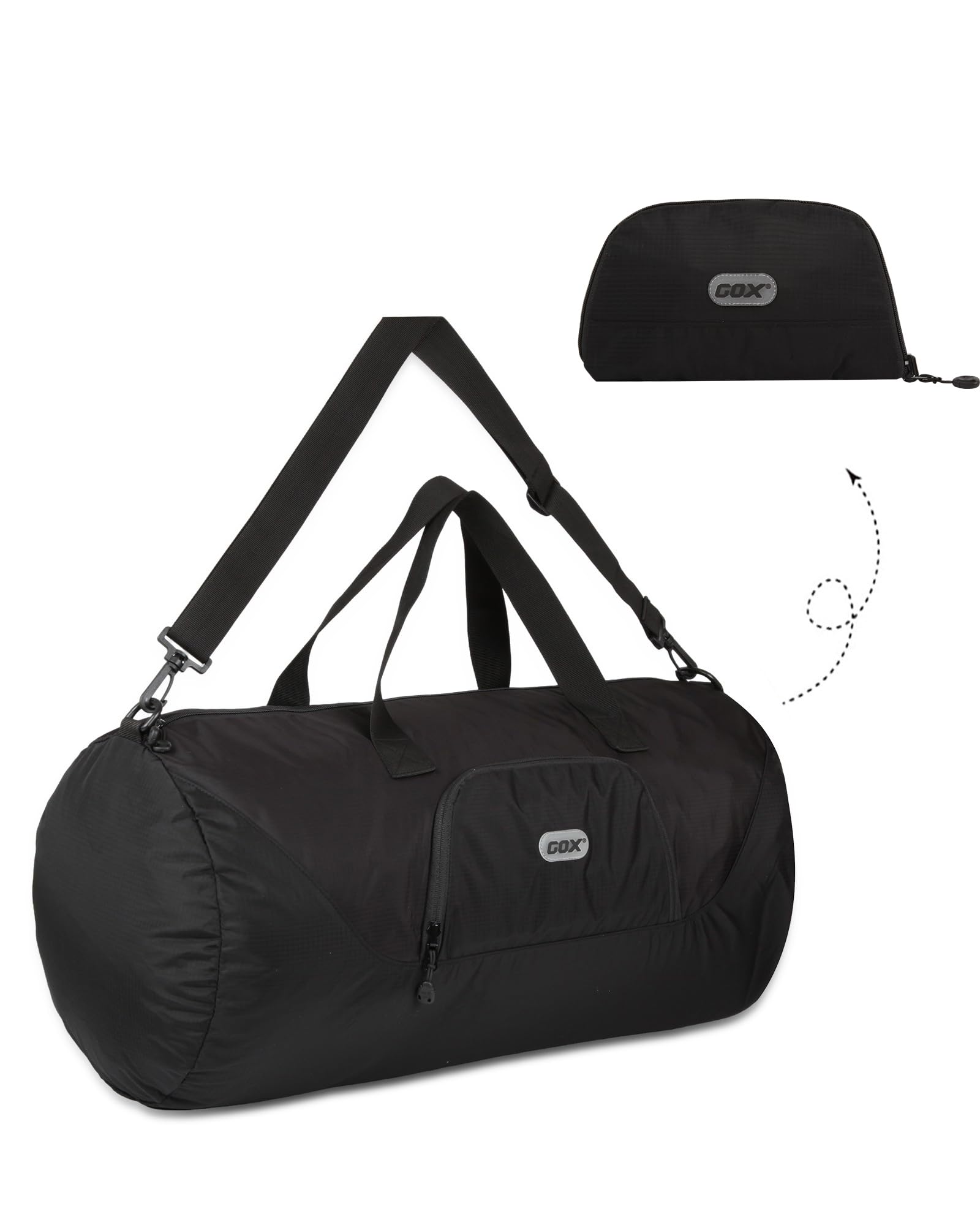 GOXLarge Foldable Duffle Bag For Travel Lightweight Carry On Size Checked Luggage for Men Women,Waterproof Multipurpose Backpack, Black, Foldable Duffle Bag for Travel
