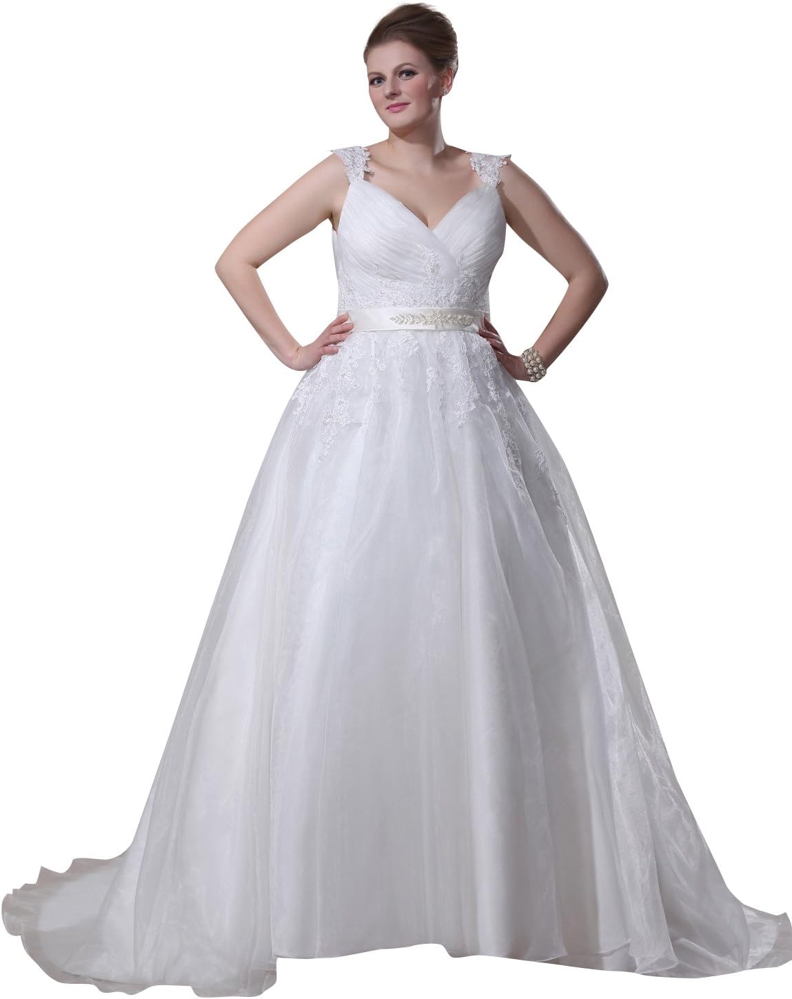 JOLLY BRIDAL Lace Straps Wedding Dress for Bride Plus Size, Ivory, Size 12