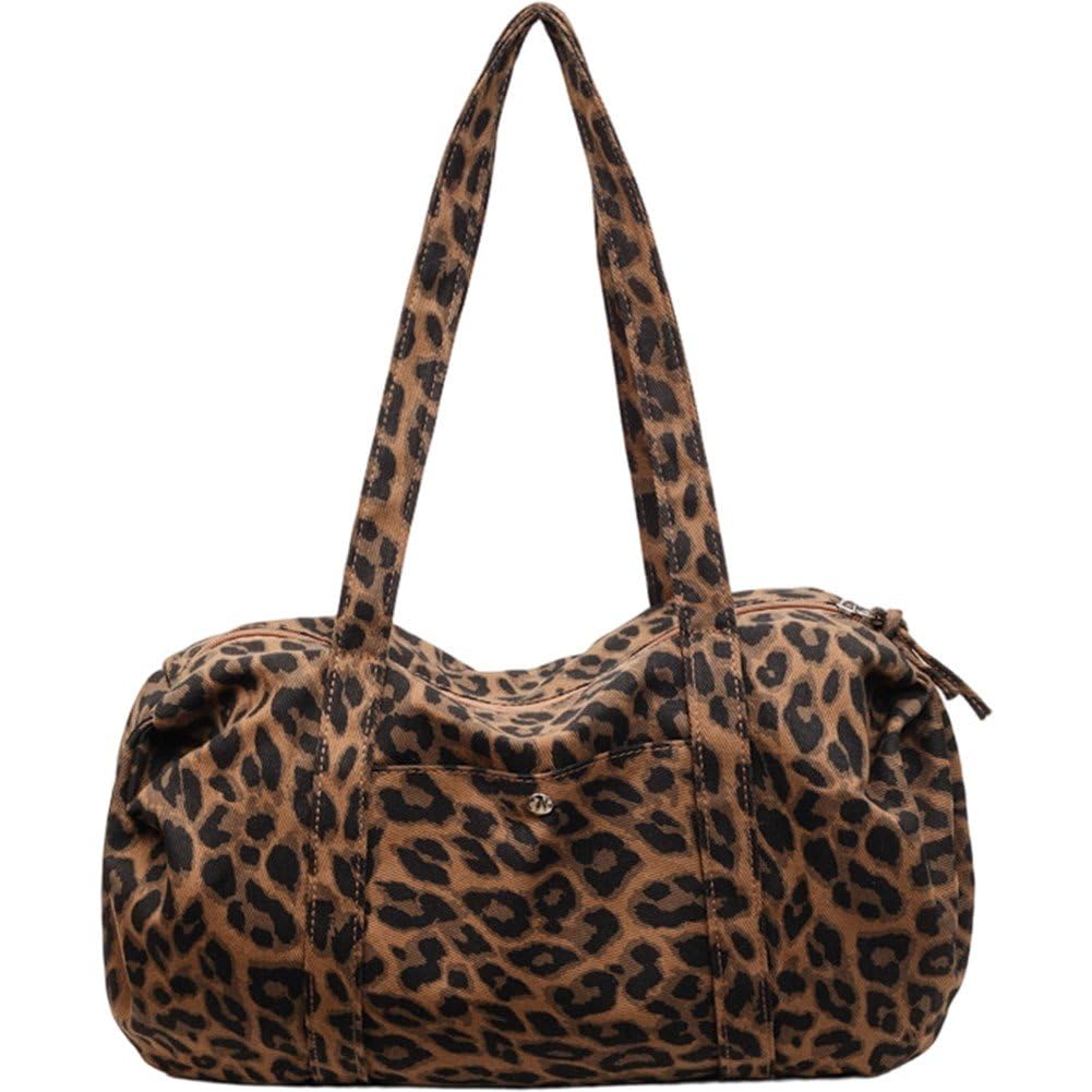 Sanfly Leopard Print Handbag Large Capacity Canvas Shoulder Tote Bag Stylish Versatile Hobo Bag for Daily Commute Work