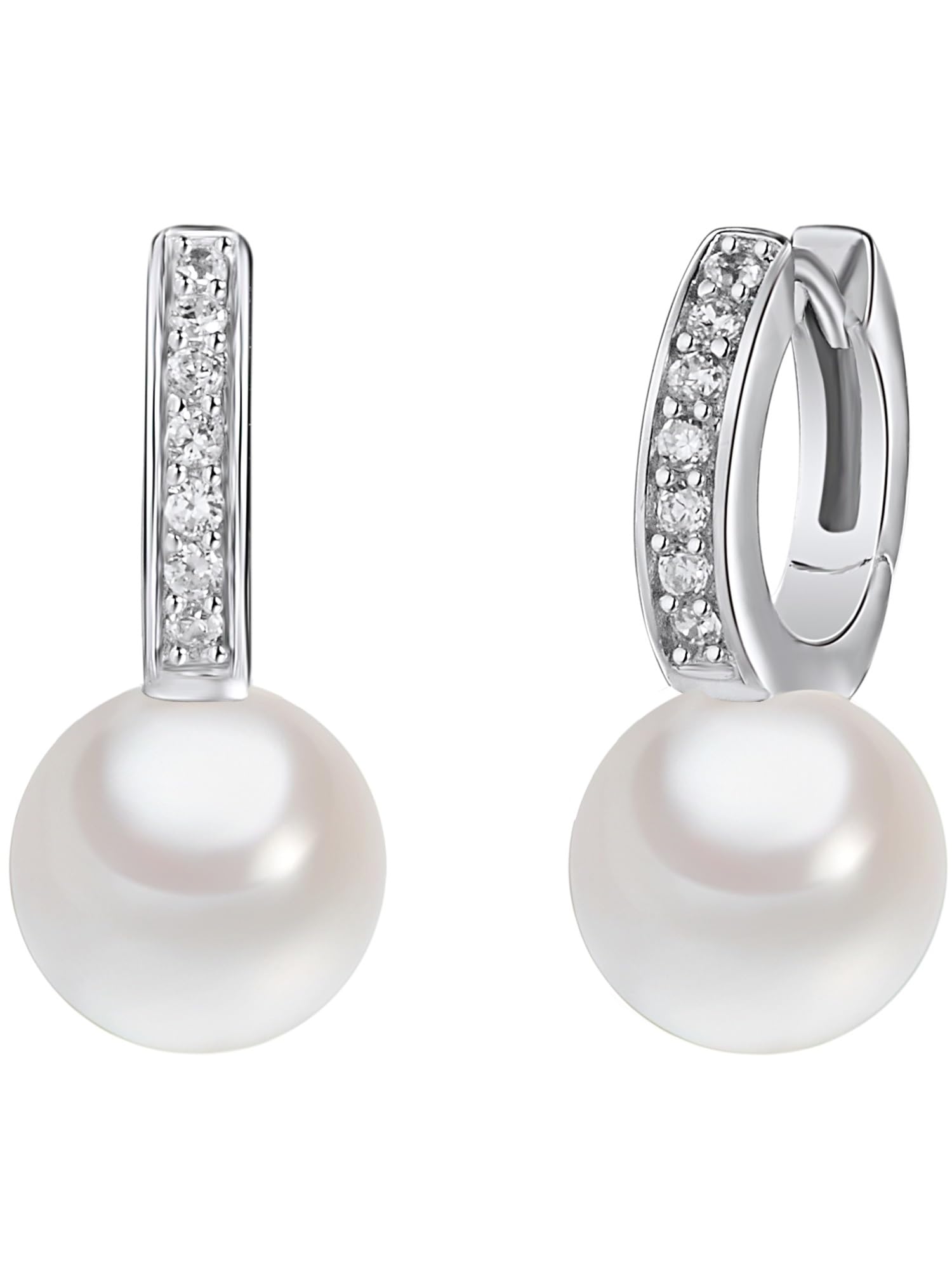 Orecchini a cerchio con clip da Donna in Argento Sterling 925 con Zirconia Perle organiche
