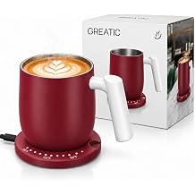 Heated Coffee Mug, 16 oz Self Heating Coffee Mug with Temperature Control, Stainless Steel Electric Coffee Warmer Mug with Touch Control, Keep Warm Mug for Home Office Burgundy Red
