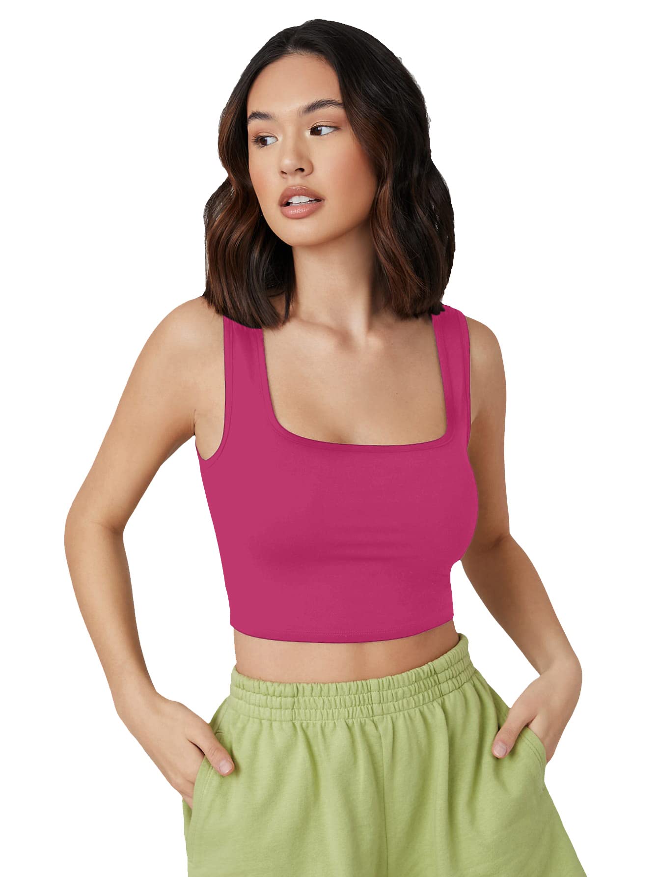 aahwan Women's & Girls' Baby Pink Solid Ribbed Square Neck Slim Fit Tank Tops-picture-25