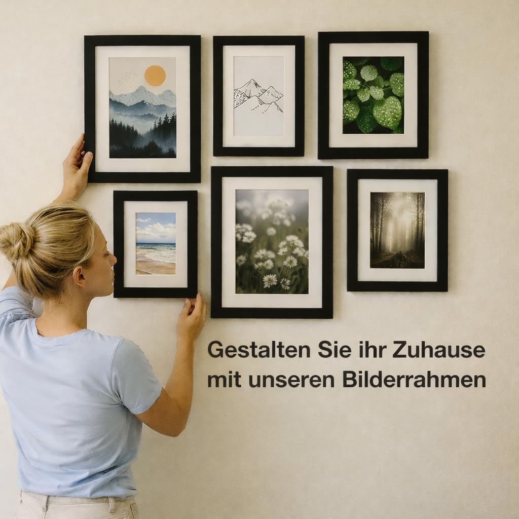 Bilderrahmen 60x80 cm Schwarz mit Passepartout für 50x70 cm Fotos - MDF Holz & Bruchsicheres Acrylglas - Moderner Fotorahmen mit 30 mm Rahmenprofil