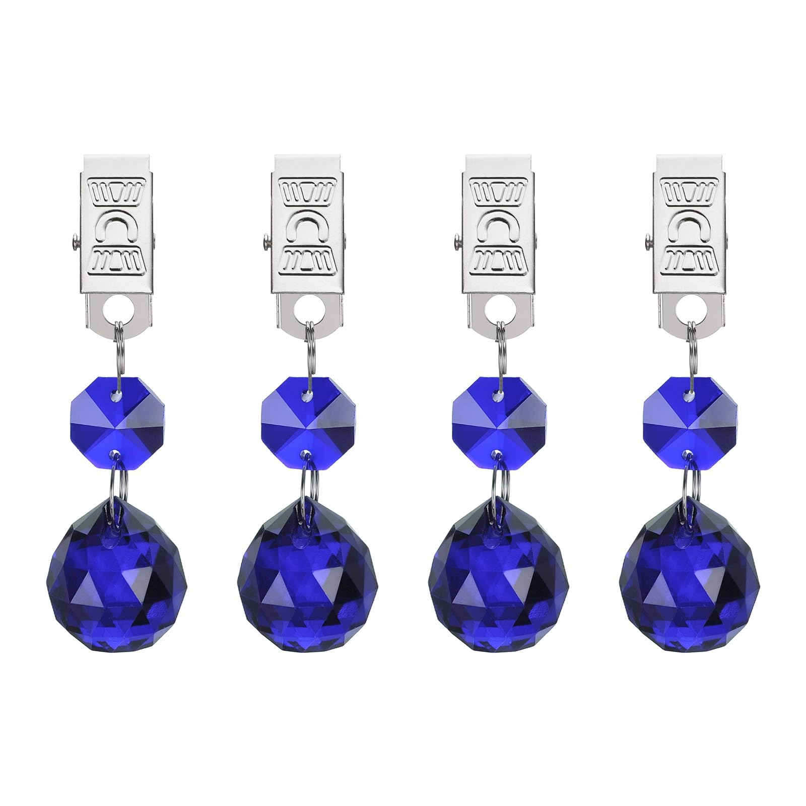sourcing map 4Pcs Tablecloth Weights, Crystal Table Cover Weights with Metal Clips, Clear Ball Shape Pendant Curtain Weight 20mm for Outdoor Picnic Garden Table Decoration(Blue)