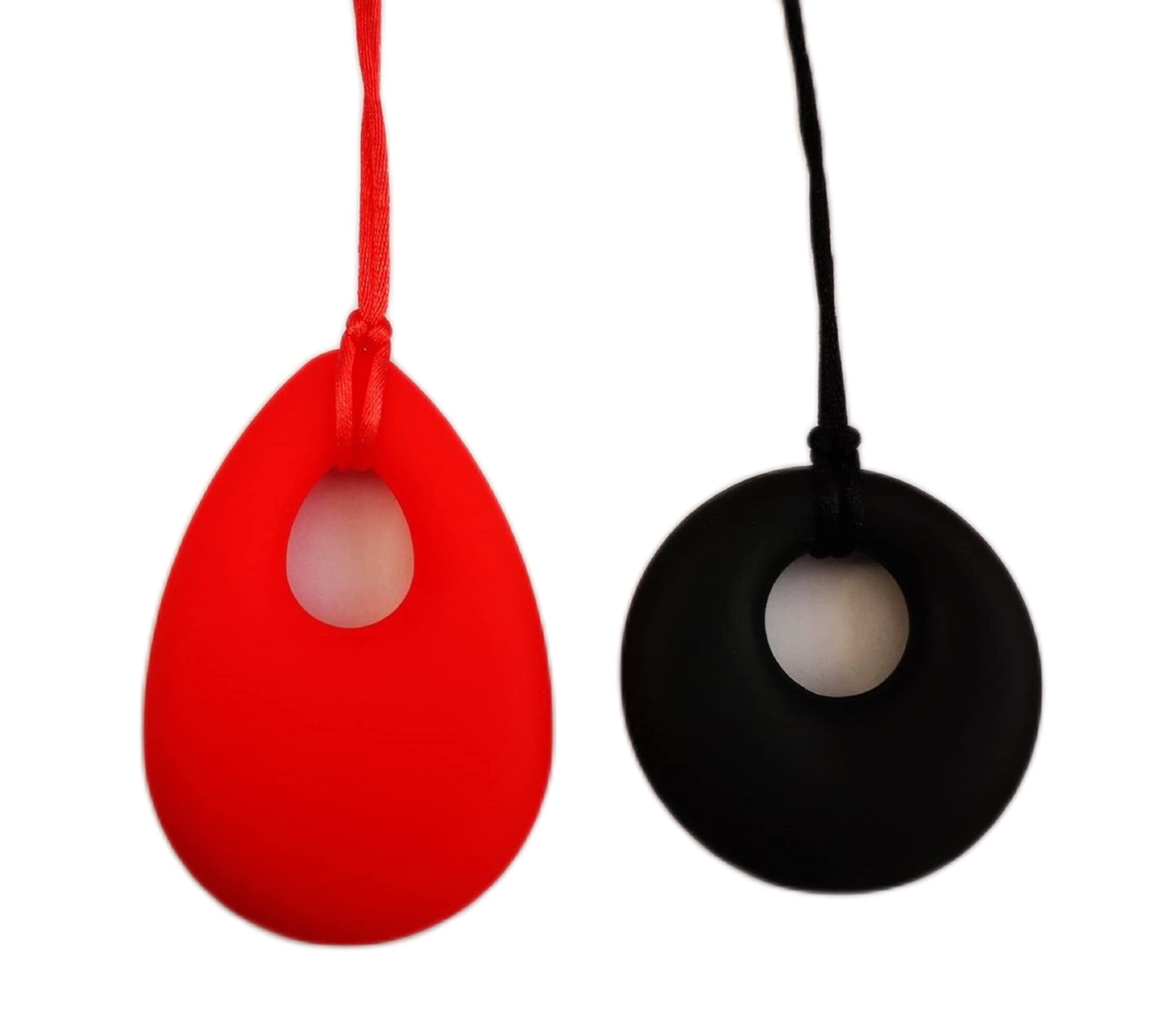 ChuchumzSensory Chew Necklace,Chewelry for Autism Chewlery Fidget Necklace  Biting Anxiety Chewing Stim Chewy Toy Tube Pack Red and Blk