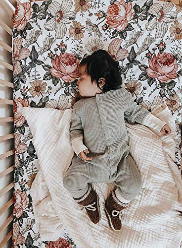 Fitted Crib Sheet (Mini Size) - Garden Floral (White) Design, Woven 100% Cotton For Baby Girl Infant Nursery Bedding And Bassinet Mattress Cover Inspiration By Mini Wander #TOP5