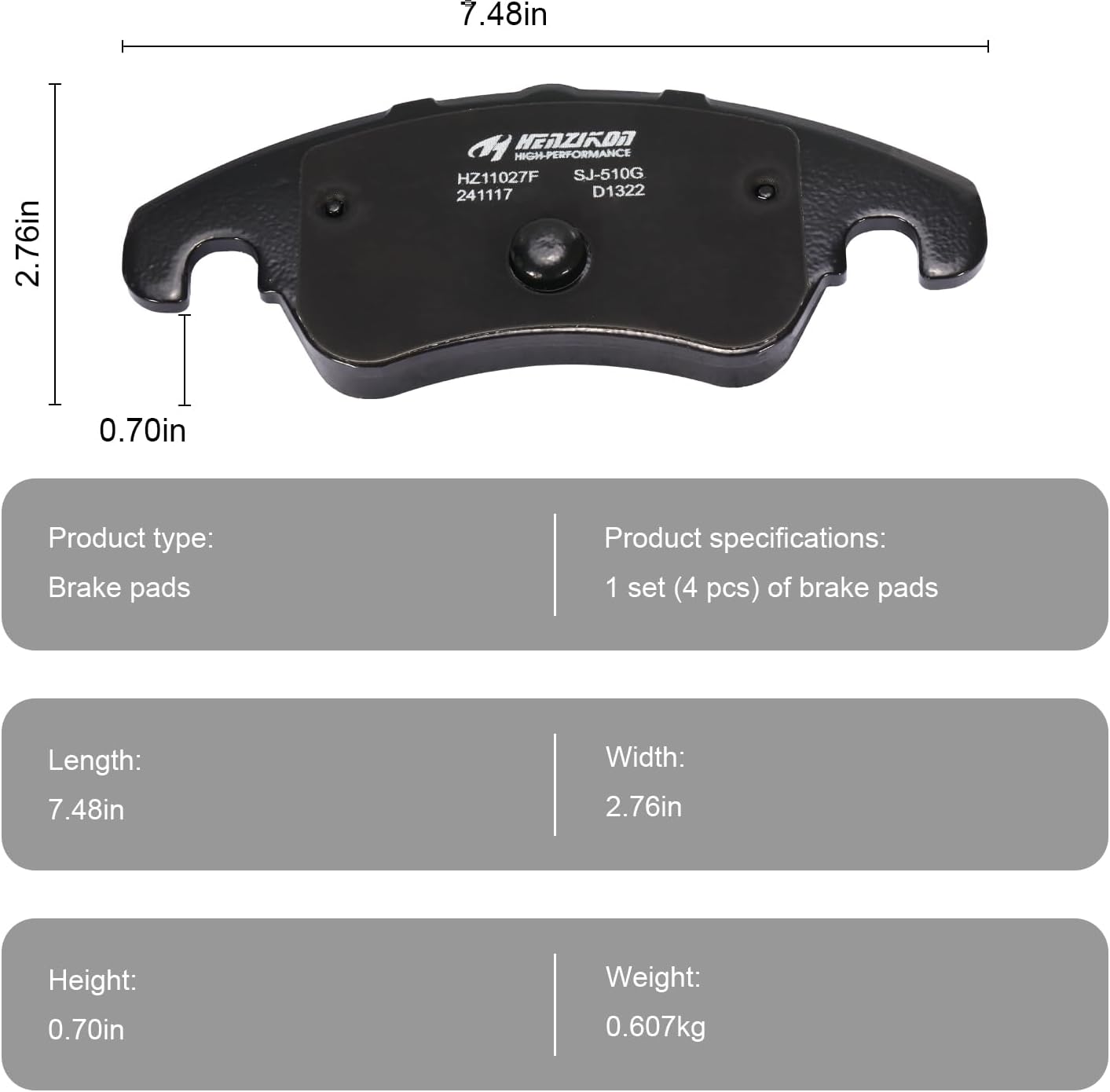Front Ceramic Brake Pads for Audi A4 2009-2016, A4 Allroad 2013-2015, A4 Quattro 2009-2016, Q5, A5, A5 Quattro, A6, A6 Quattro, A7 Quattro, Allroad, S4, S5, HZ1322