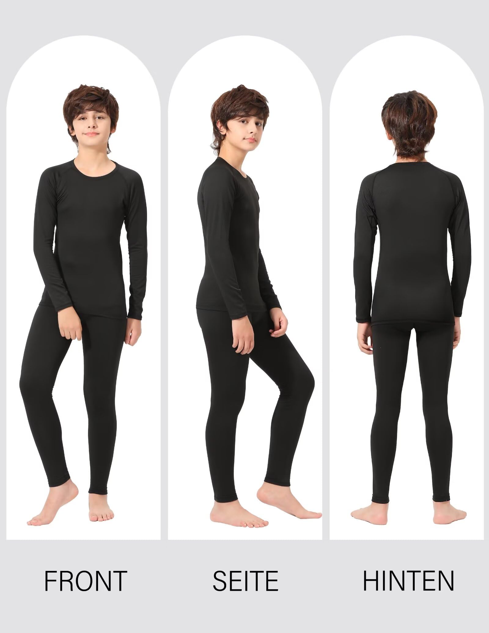 Rolimaka Sous-vêtements fonctionnels à manches longues pour enfants - Survêtement de football - Respirant - Sous-vêtements de ski - Ensemble chaud pour l'entraînement, le ski, le cyclisme