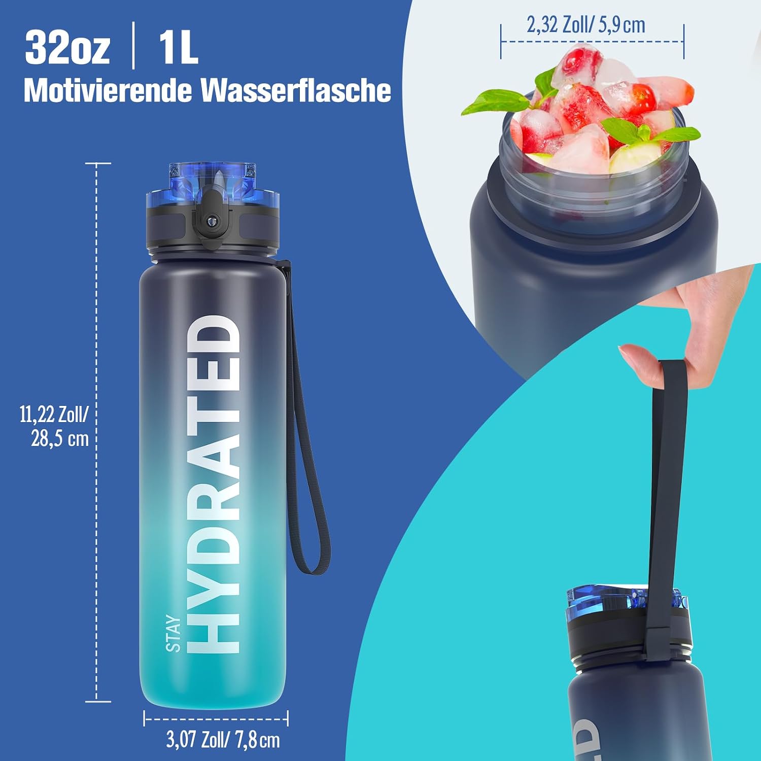 Sahara Sailor Trinkflasche, Tritan 1L/500ML/750ML Wasserflasche 1 Flasche