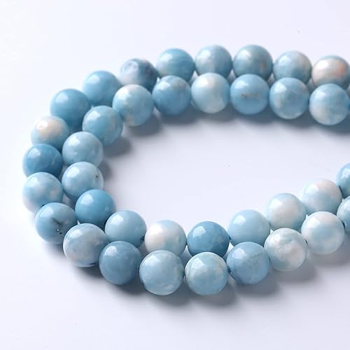 Miniatura 5 de Cuentas de larimar - 36 cuentas redondas sueltas de 0.394 pulgadas (0.394 in) para la fabricación de joyas, piedras preciosas curativas de cristal