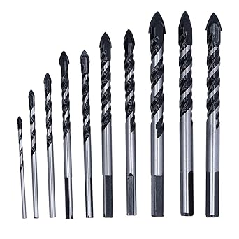 10 Pcs Masonry Drill Bits Set,Industrial Strength Carbide Tips with Storage Case,Multifunctional Triangle Drill Drilling Bits,for Tile Brick Cement Concrete