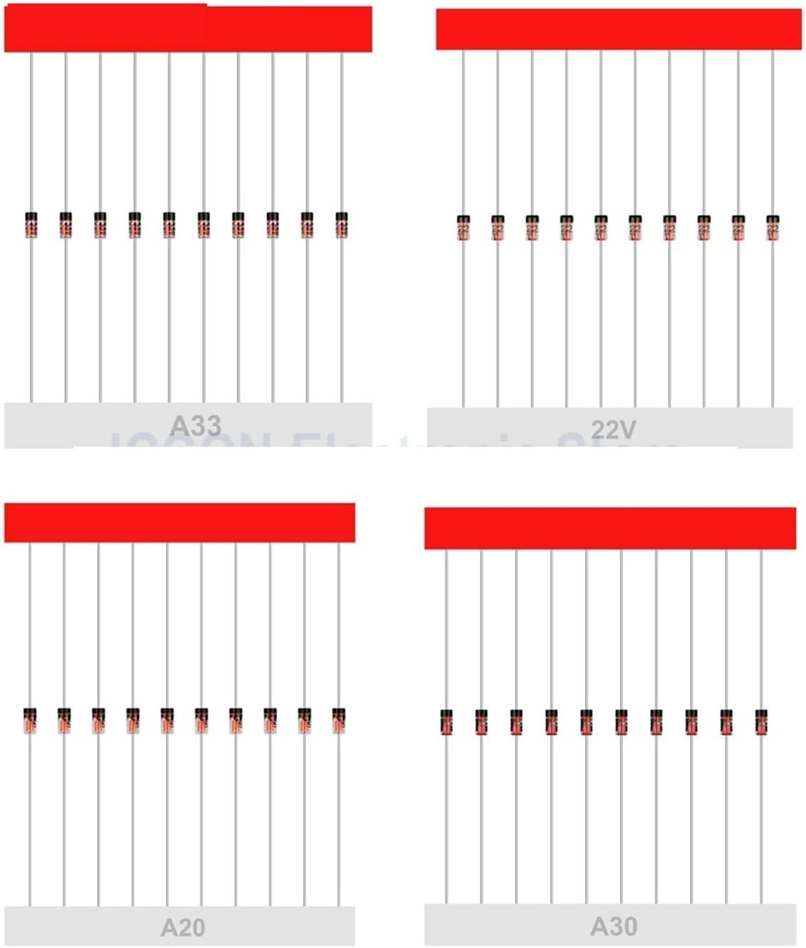 CAALO 20-Piece Zener Diode Combination Kit 12W 0.5W (2V4 to 33V) 2.4V-3.3V 3V 3V3 3V9 4V7 5V1 7V5 8V2 10V 12V 15V 16V 18V 20V