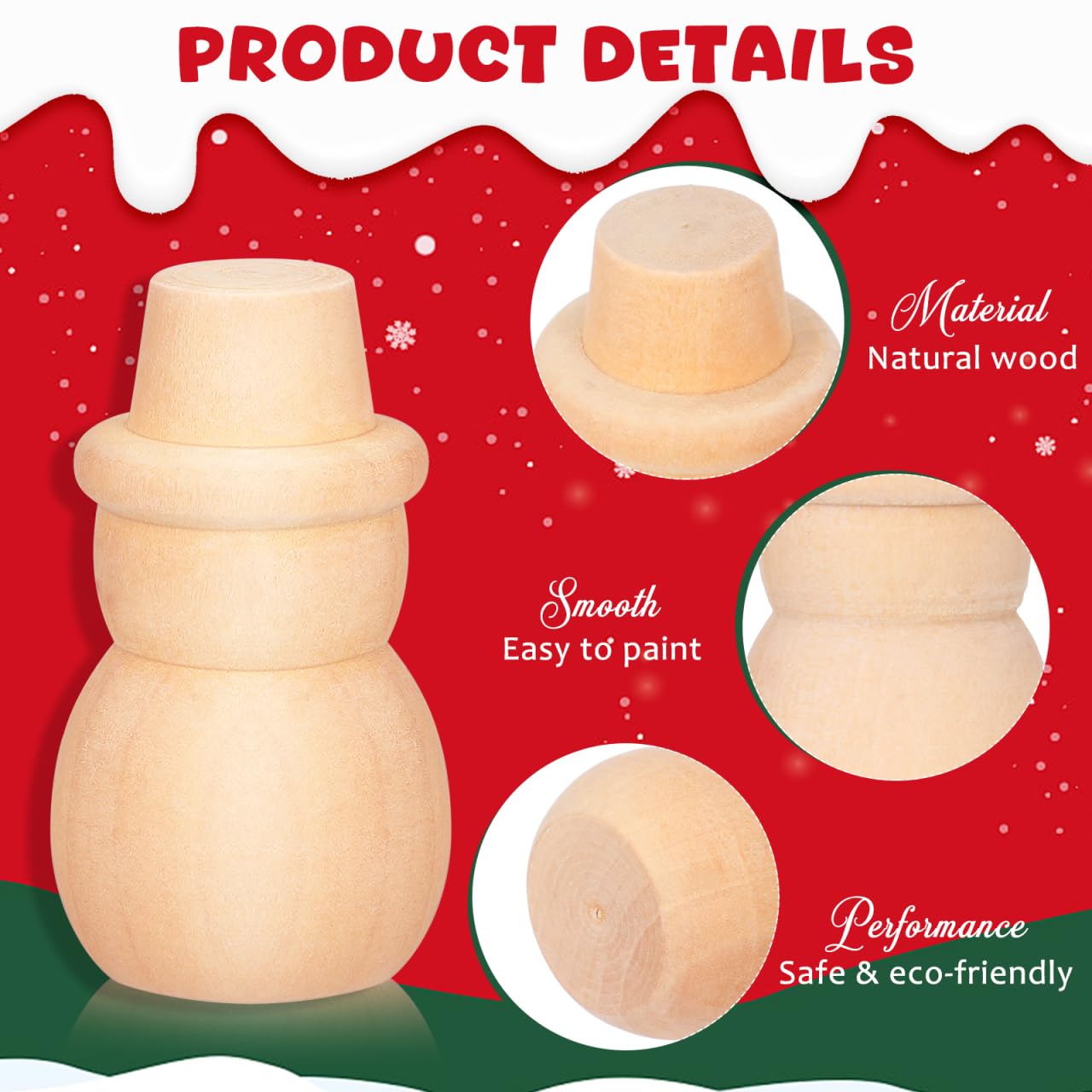 PartyKindom 20 Pcs Wooden Snowman Peg Dolls Unfinished DIY Crafts Smooth Natural Wood Miniature Snowman Shapes for Painting Kids Art Projects Home Decoration - Image 4