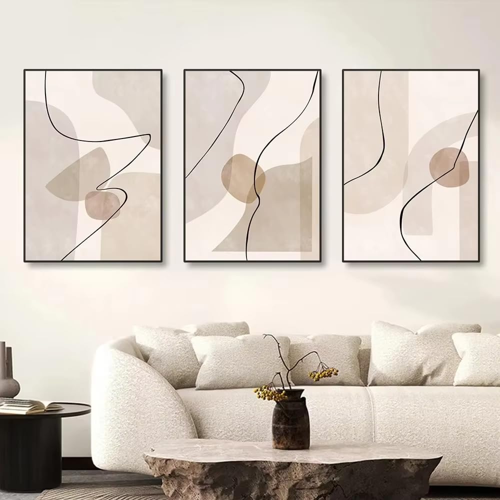 IHHGNB Boho Beige Geometry Abstract Line Canvas Prints Minimalist Bohemia Poster Modern Wall Painting Picture Living Room Decor(50x70cm(20x28in) x3/No frame)