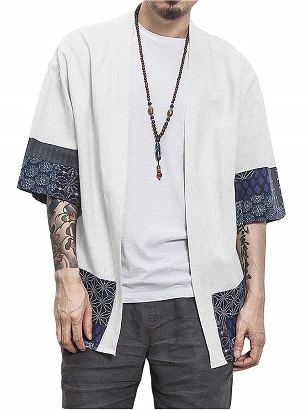 perdontoo Hombres Kimono Cárdigan Holgado Informal Chaqueta Corta Manga Abrigo